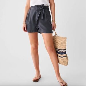 Faherty Arlie Day Tie Waist Short Faded Black Linen Blend Coastal NWT-XXL